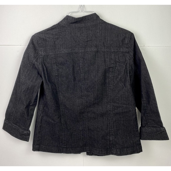 BACCINI‎ Black Denim Jean Jacket Womens Medium Metal Holes Hook & Eye Closure - Picture 3 of 5